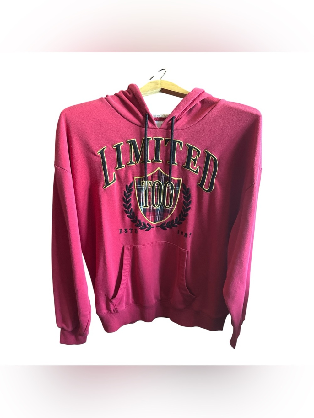 Limited Too Red Hooded Sweatshirt with Plaid Graphic Logo LTD 2.0 Adult Medium